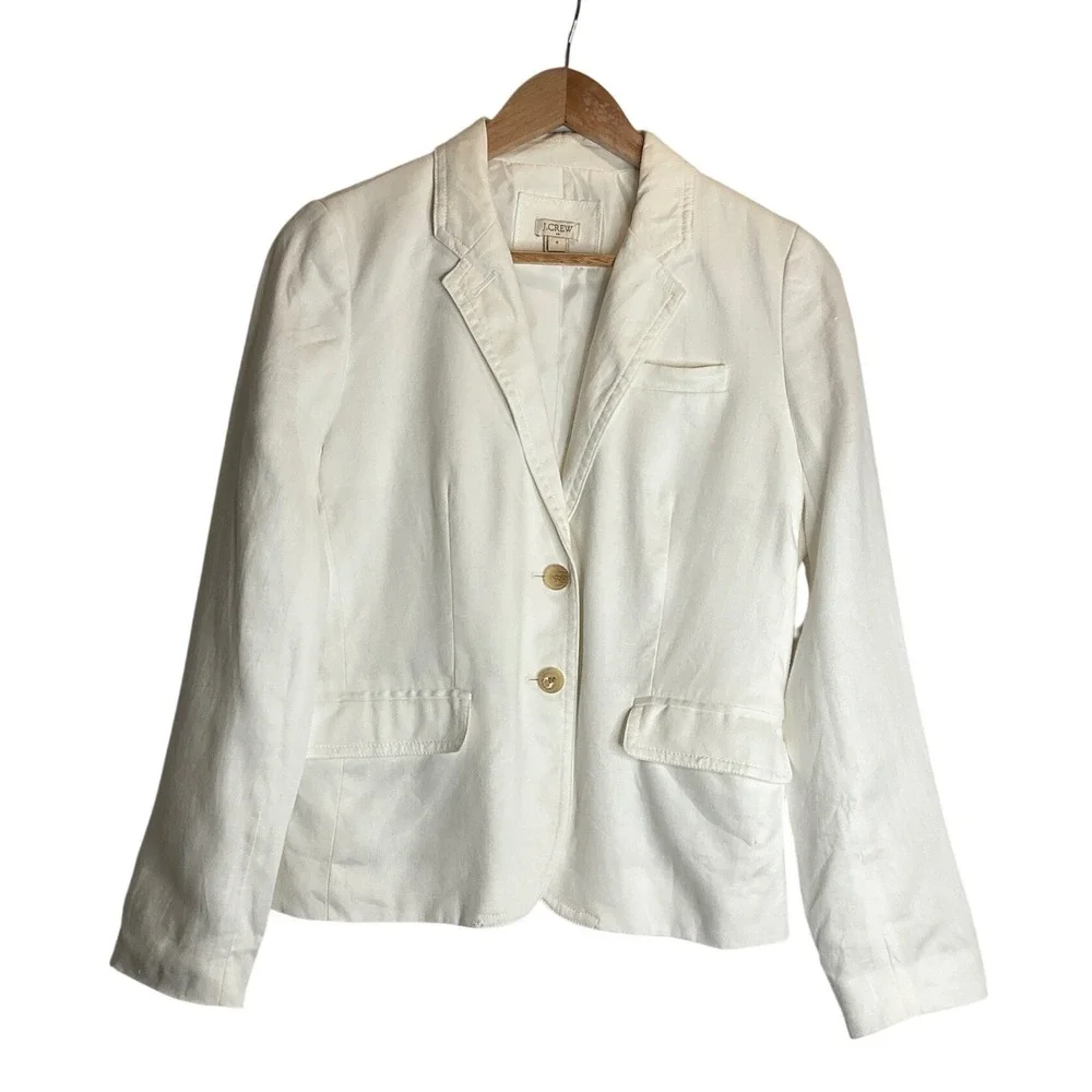 J. Crew Linen White Blazer Classic Preppy Buisness Casual Classic Minimlaist 8